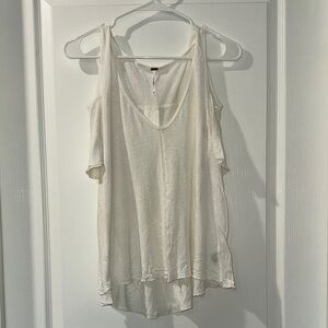Free People Cream Ruffled Asymmetrical Tank Top